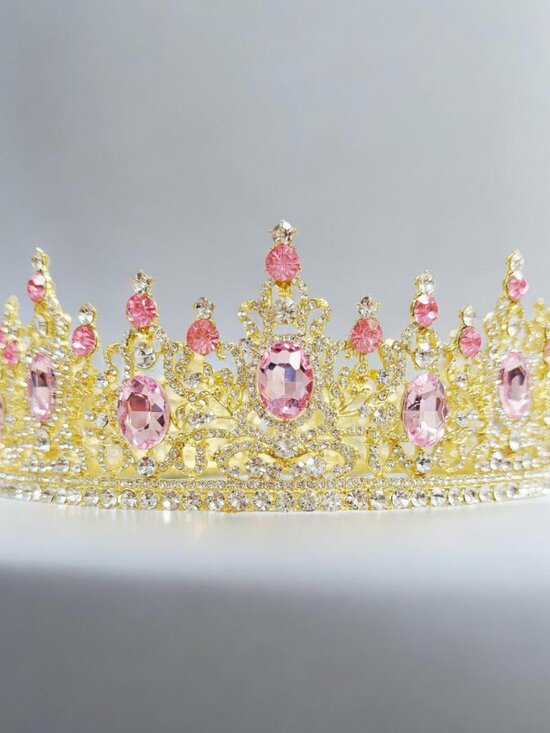 Pink Crystal Crown, Wedding crown, Costume cosplay, Birthday crown, gold crown